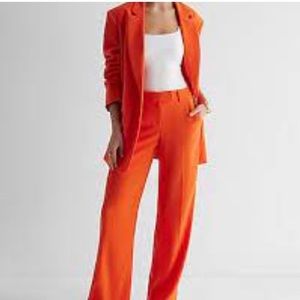 Express notched lapel longline boyfriend blazer bright orange